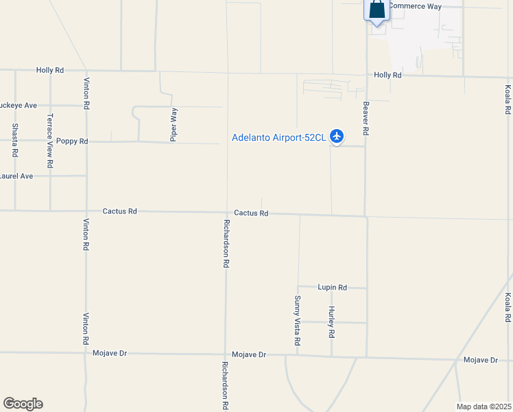 map of restaurants, bars, coffee shops, grocery stores, and more near Cactus Road in Adelanto