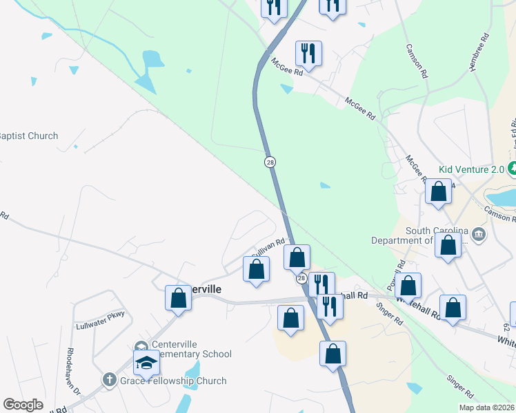 map of restaurants, bars, coffee shops, grocery stores, and more near 150 Norfolk Circle in Anderson
