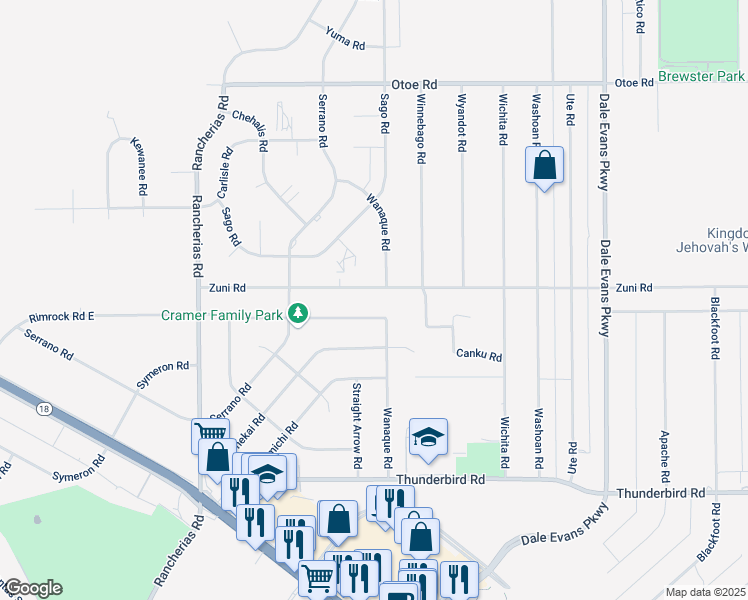 map of restaurants, bars, coffee shops, grocery stores, and more near 20445 Zuni Road in Apple Valley