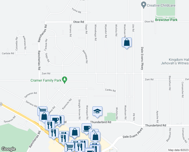 map of restaurants, bars, coffee shops, grocery stores, and more near 15664 Winnebago Road in Apple Valley