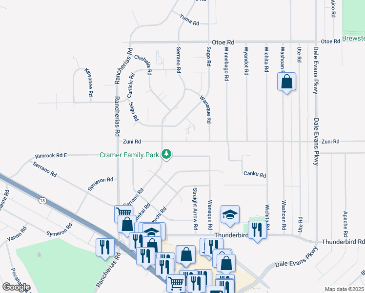 map of restaurants, bars, coffee shops, grocery stores, and more near 20348 Rimrock Road East in Apple Valley