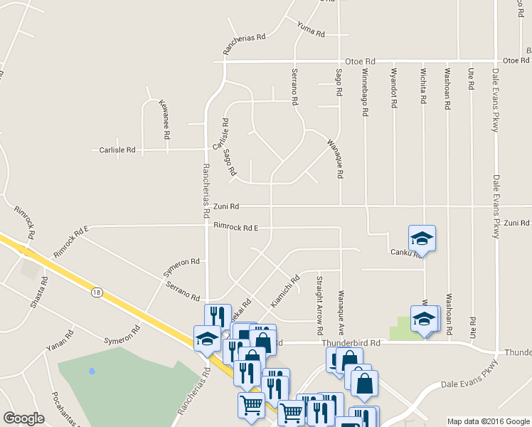 map of restaurants, bars, coffee shops, grocery stores, and more near 20285 Serrano Road in Apple Valley