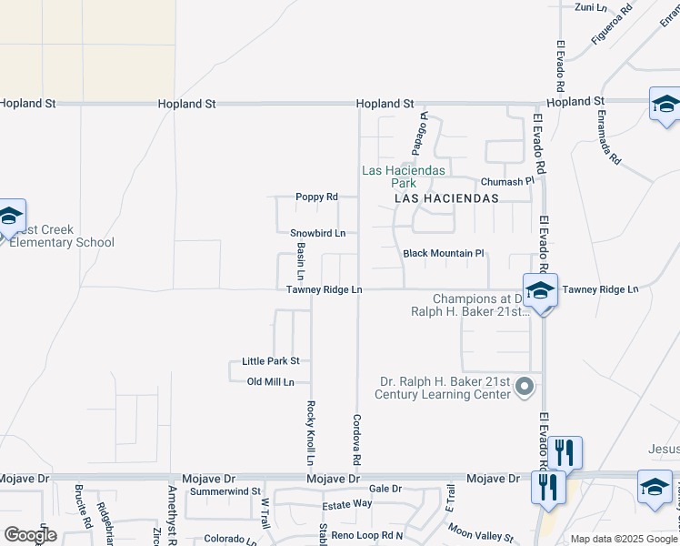 map of restaurants, bars, coffee shops, grocery stores, and more near Lorretta Street in Victorville