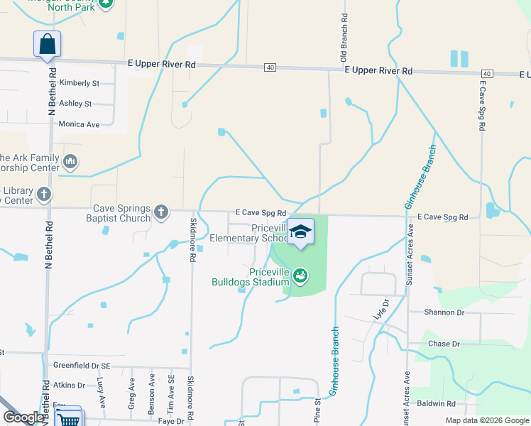map of restaurants, bars, coffee shops, grocery stores, and more near 390 East Cave Spring Road in Decatur