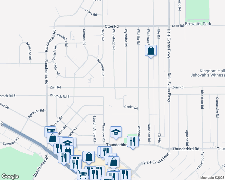 map of restaurants, bars, coffee shops, grocery stores, and more near 15664 Winnebago Road in Apple Valley