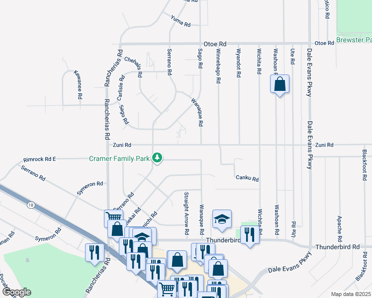 map of restaurants, bars, coffee shops, grocery stores, and more near 20411 Zuni Road in Apple Valley