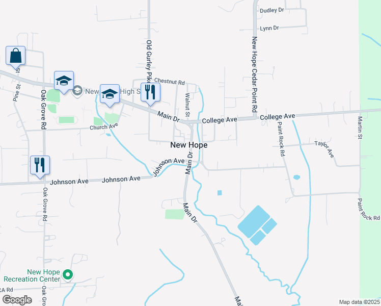 map of restaurants, bars, coffee shops, grocery stores, and more near 5498 Main Drive in New Hope