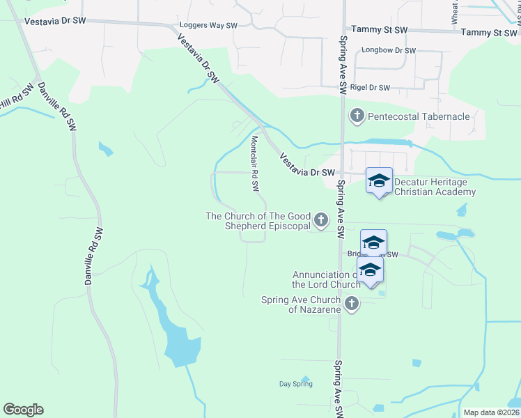 map of restaurants, bars, coffee shops, grocery stores, and more near 3720 Montevallo Road Southwest in Decatur