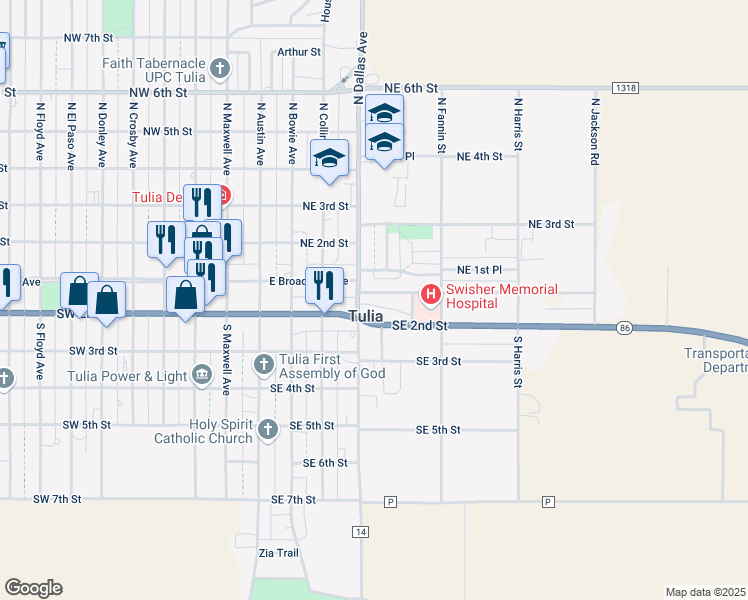 map of restaurants, bars, coffee shops, grocery stores, and more near in Tulia