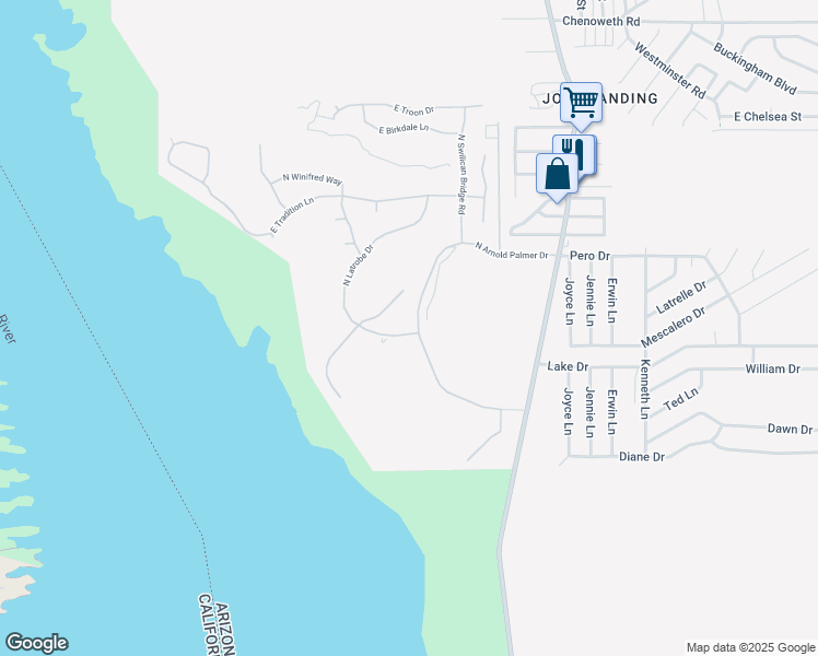 map of restaurants, bars, coffee shops, grocery stores, and more near 3255 North Arnold Palmer Drive in Lake Havasu City