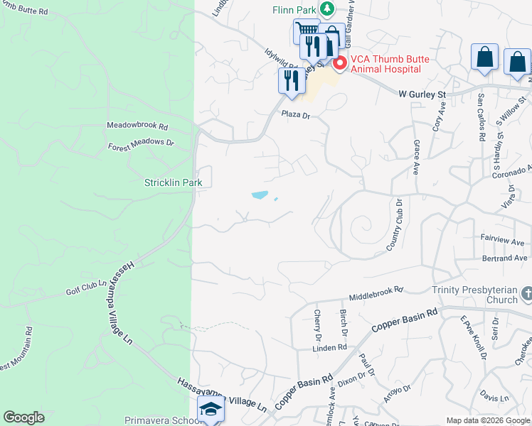 map of restaurants, bars, coffee shops, grocery stores, and more near 1716 Alpine Meadows Lane in Prescott