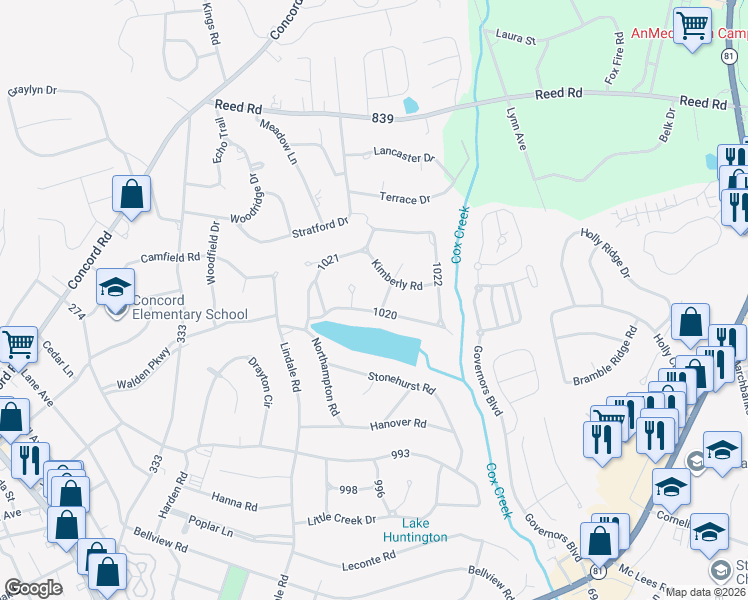 map of restaurants, bars, coffee shops, grocery stores, and more near 1206 Wendover Way in Anderson