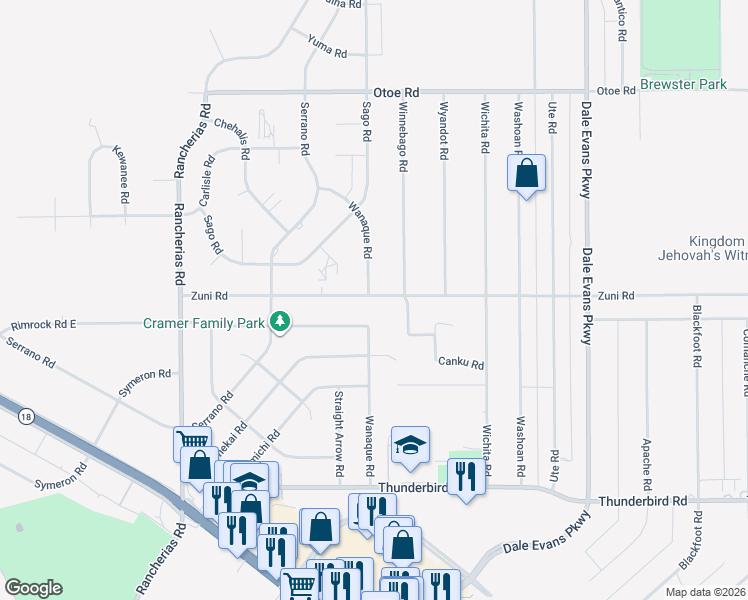 map of restaurants, bars, coffee shops, grocery stores, and more near 20472 Rimrock Road East in Apple Valley