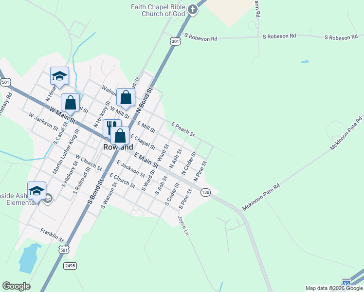 map of restaurants, bars, coffee shops, grocery stores, and more near 605 East Chapel Street in Rowland
