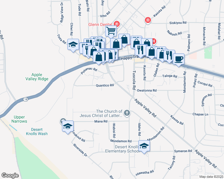 map of restaurants, bars, coffee shops, grocery stores, and more near 17979 Quantico Road in Apple Valley