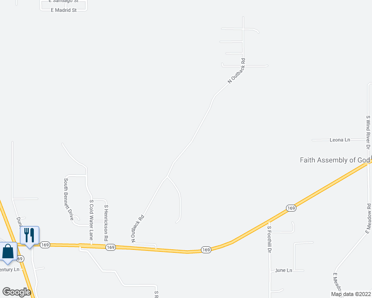 map of restaurants, bars, coffee shops, grocery stores, and more near North Outback Road in Dewey-Humboldt