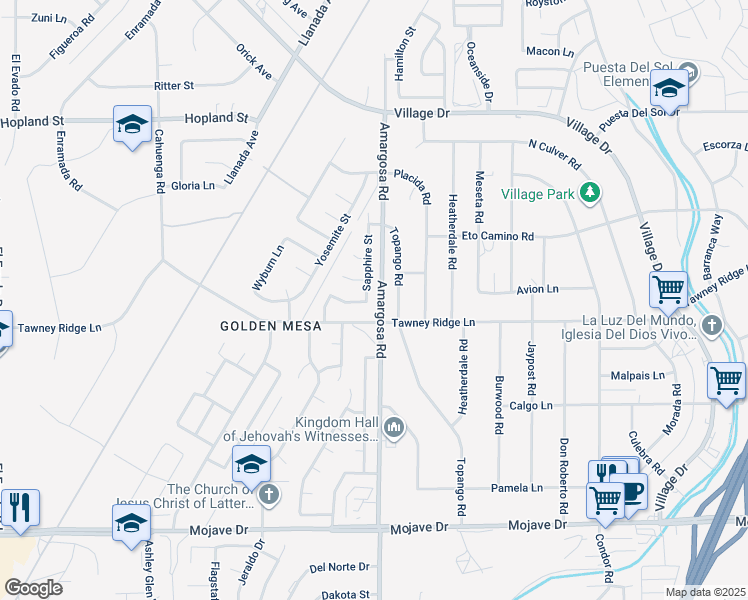 map of restaurants, bars, coffee shops, grocery stores, and more near 15743 Sapphire Street in Victorville