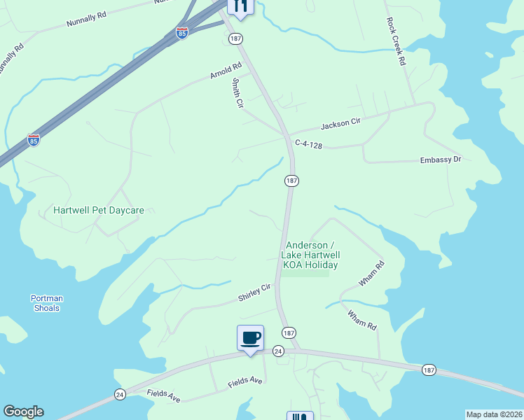 map of restaurants, bars, coffee shops, grocery stores, and more near 5225 South Carolina 187 in Anderson