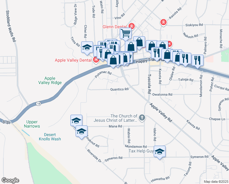 map of restaurants, bars, coffee shops, grocery stores, and more near Quantico Road in Apple Valley