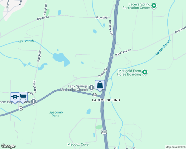 map of restaurants, bars, coffee shops, grocery stores, and more near 53 Jade Lane in Laceys Spring