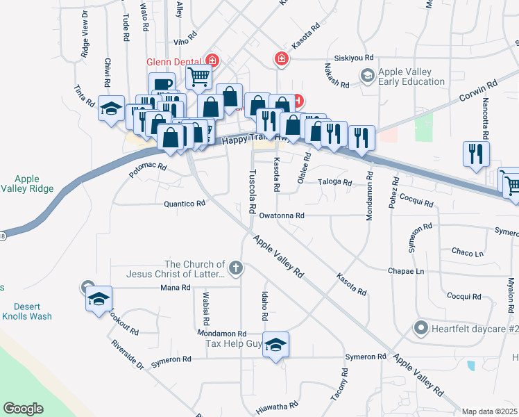 map of restaurants, bars, coffee shops, grocery stores, and more near 15762 Tuscola Road in Apple Valley