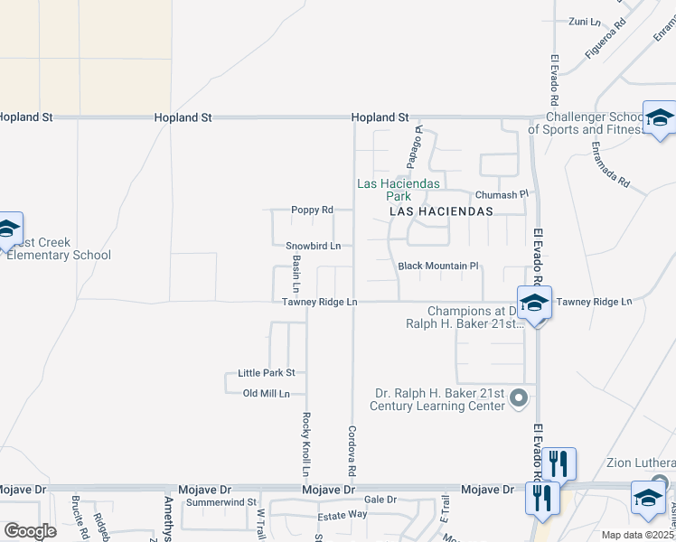 map of restaurants, bars, coffee shops, grocery stores, and more near Lorretta Street in Victorville