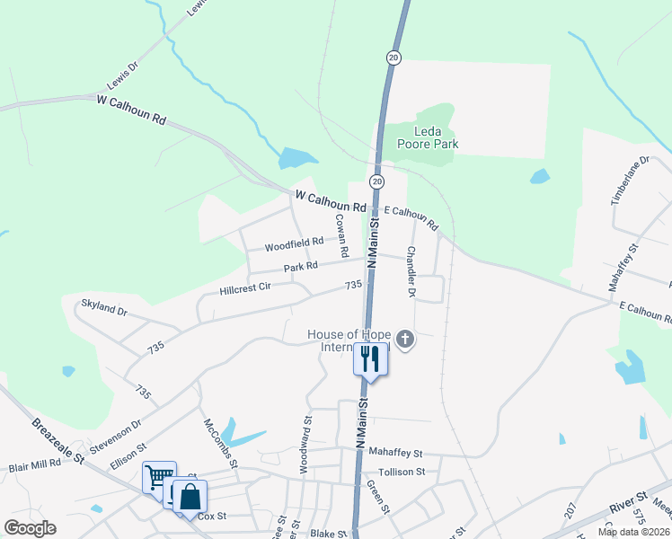 map of restaurants, bars, coffee shops, grocery stores, and more near 201 Park Road in Belton