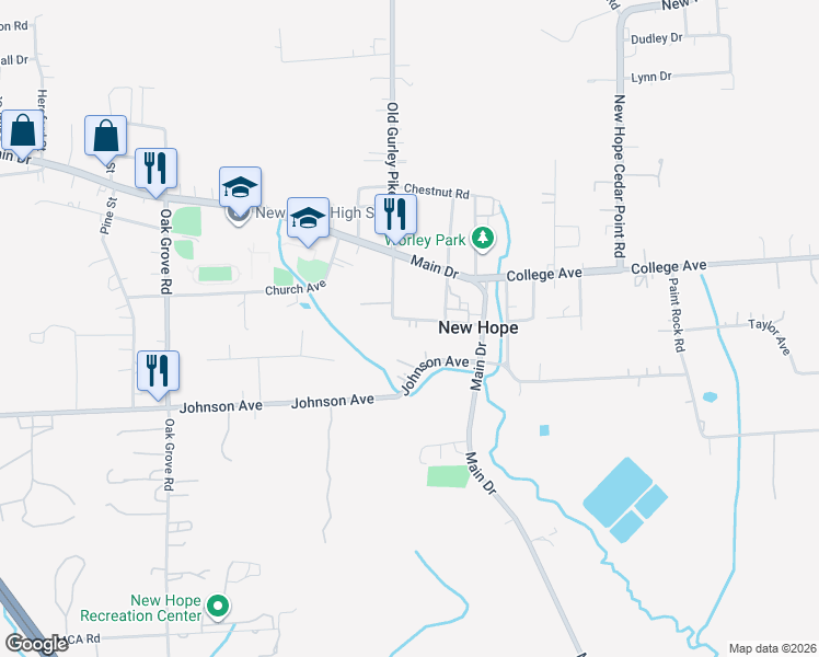 map of restaurants, bars, coffee shops, grocery stores, and more near 184 Washington Avenue in New Hope