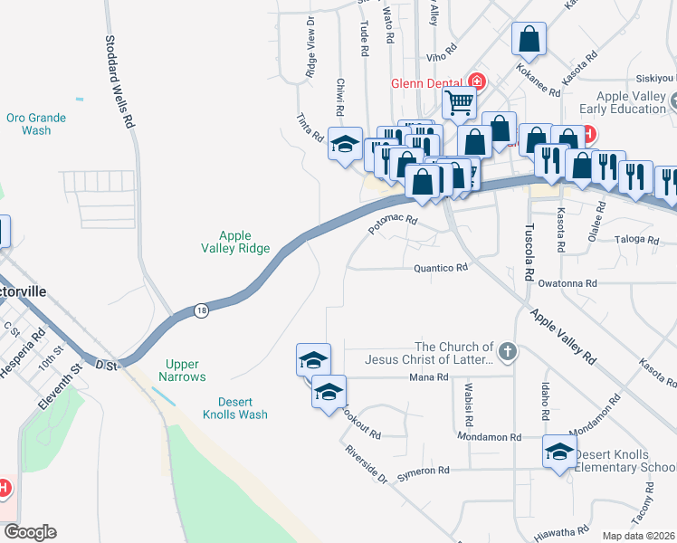 map of restaurants, bars, coffee shops, grocery stores, and more near 15708 Potomac Road in Apple Valley