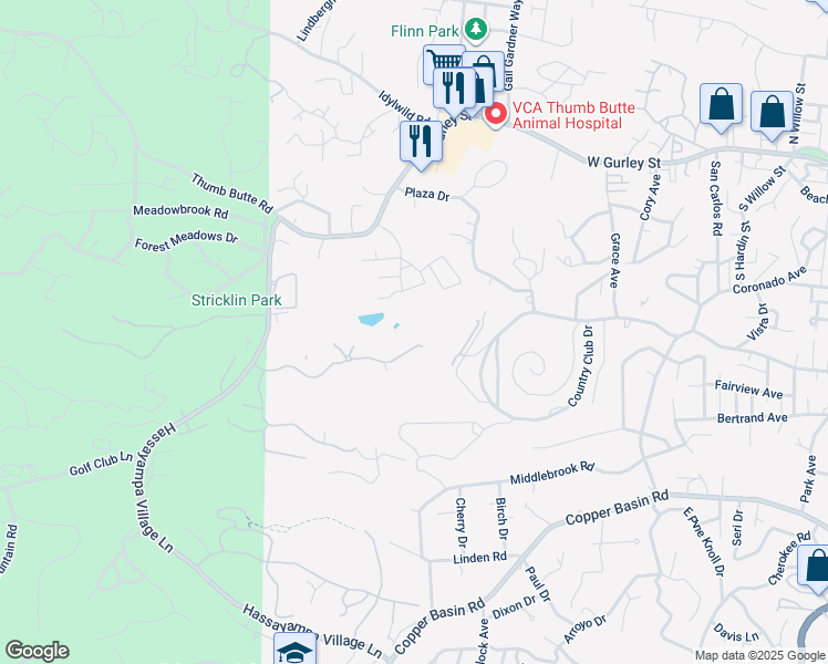map of restaurants, bars, coffee shops, grocery stores, and more near 1603 McQueen Crescent in Prescott