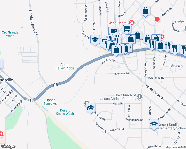map of restaurants, bars, coffee shops, grocery stores, and more near Potomac Road in Apple Valley