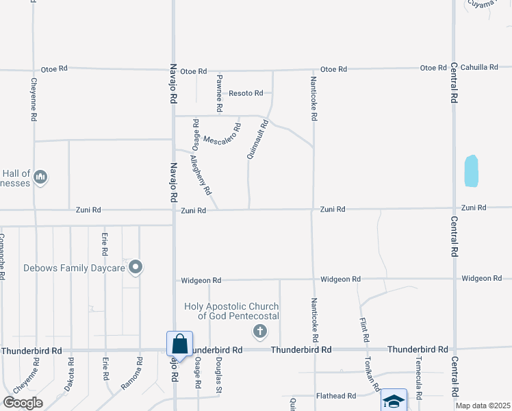 map of restaurants, bars, coffee shops, grocery stores, and more near Zuni Road in Apple Valley