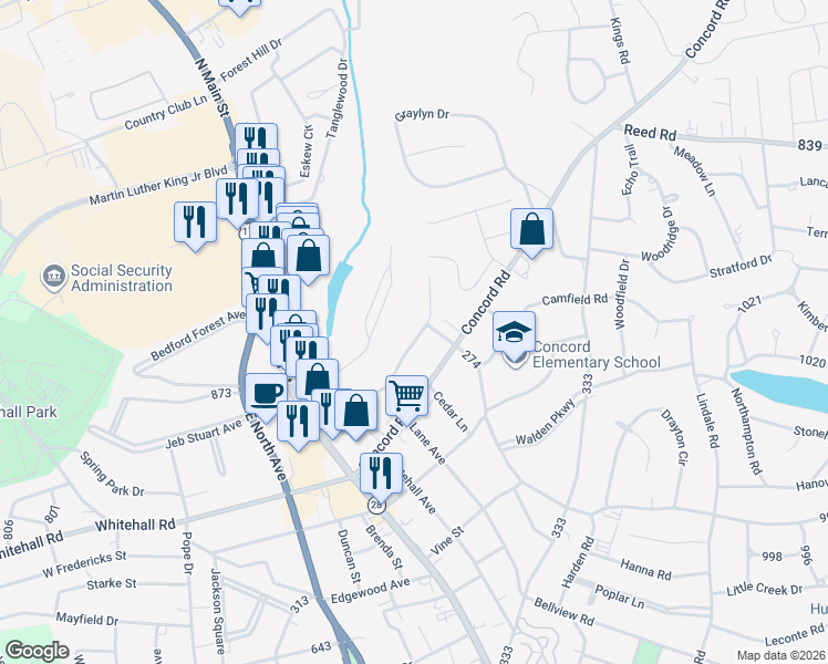 map of restaurants, bars, coffee shops, grocery stores, and more near 130 Hammett Acres Road in Anderson