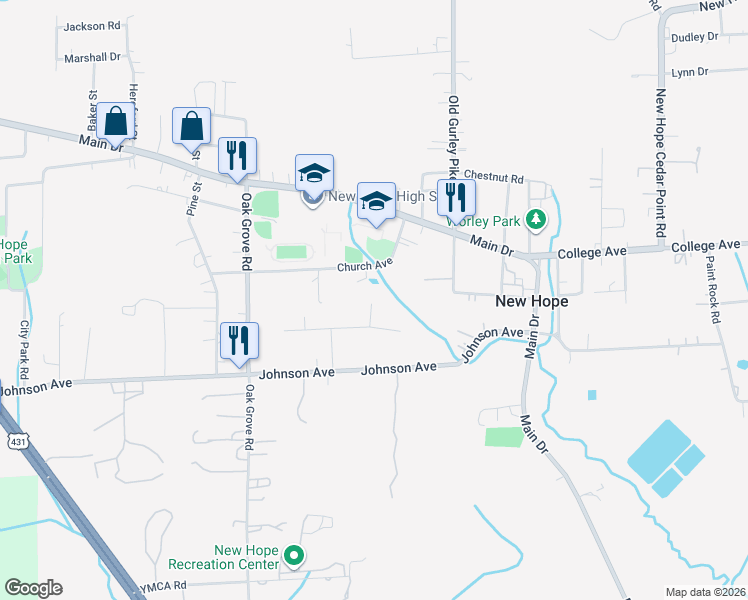 map of restaurants, bars, coffee shops, grocery stores, and more near 173 Church Avenue in New Hope