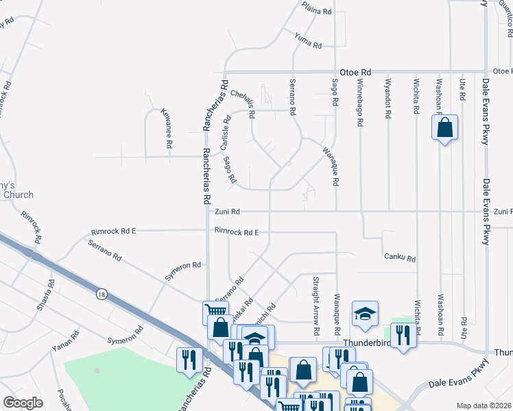 map of restaurants, bars, coffee shops, grocery stores, and more near 15748 Sago Road in Apple Valley