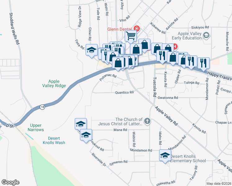 map of restaurants, bars, coffee shops, grocery stores, and more near 17910 Quantico Road in Apple Valley