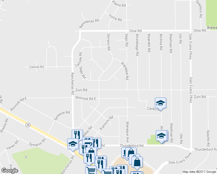 map of restaurants, bars, coffee shops, grocery stores, and more near 15777 Sago Road in Apple Valley