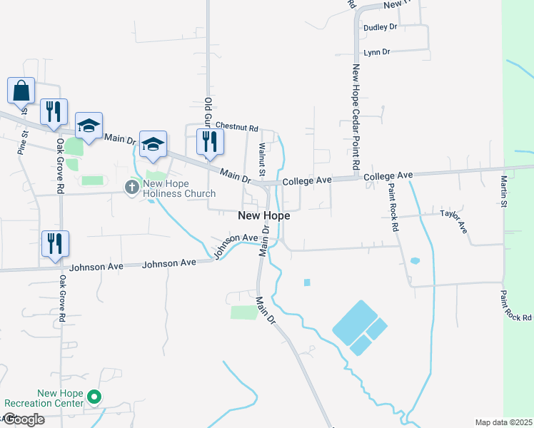 map of restaurants, bars, coffee shops, grocery stores, and more near 5498 Main Drive in New Hope