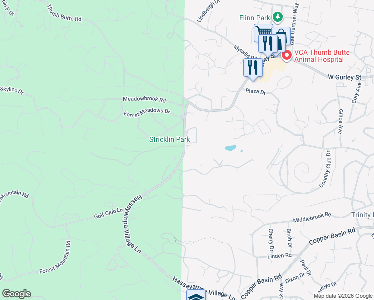 map of restaurants, bars, coffee shops, grocery stores, and more near 305 Hassayampa Village Lane in Prescott