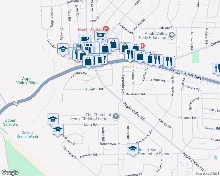map of restaurants, bars, coffee shops, grocery stores, and more near 15731 Apple Valley Road in Apple Valley