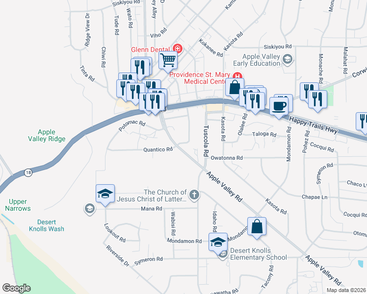 map of restaurants, bars, coffee shops, grocery stores, and more near 15731 Apple Valley Road in Apple Valley