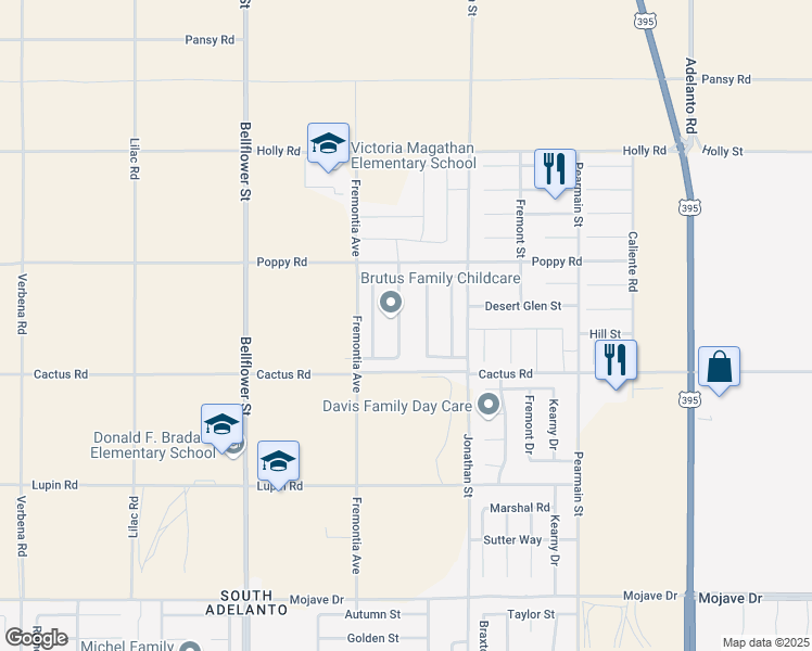 map of restaurants, bars, coffee shops, grocery stores, and more near 15785 Horizon Way in Adelanto