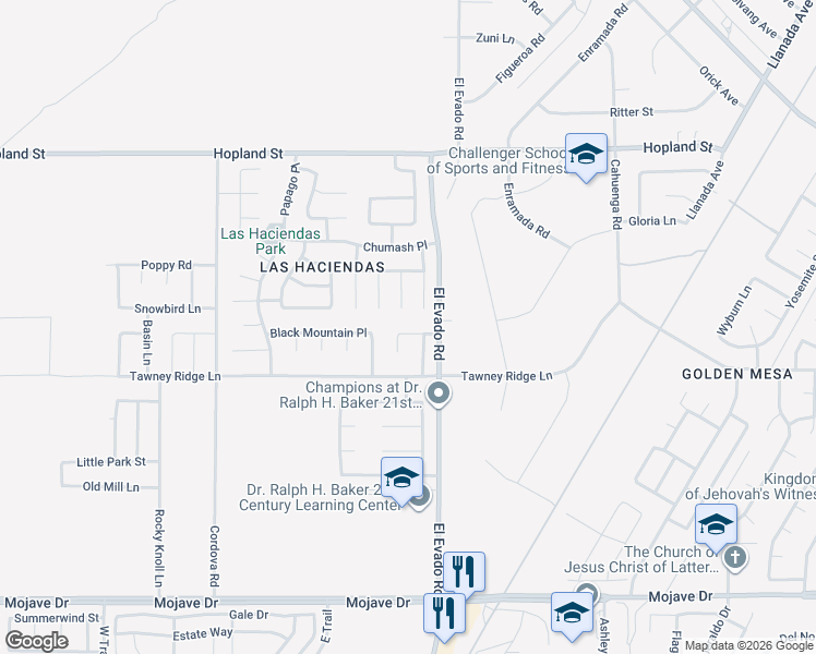 map of restaurants, bars, coffee shops, grocery stores, and more near 14440 Harold Way in Victorville