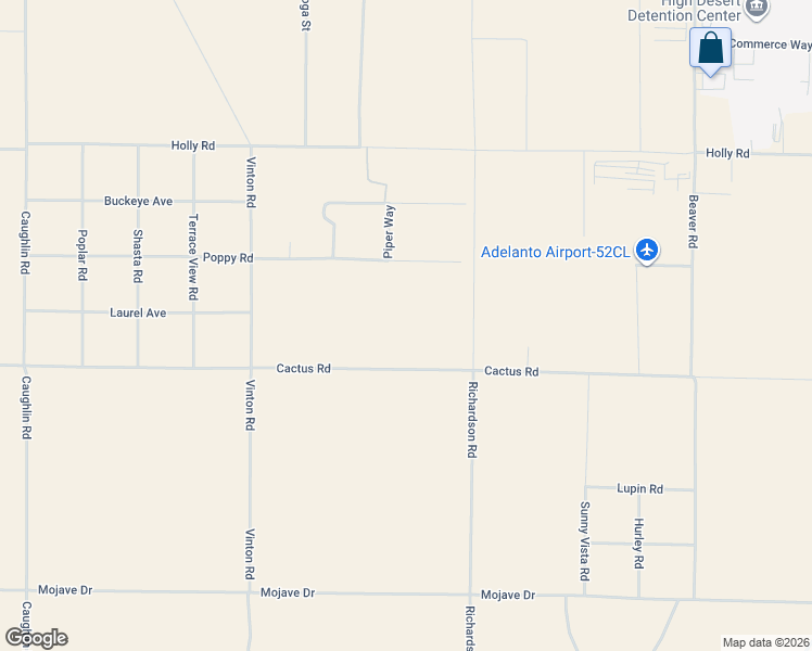 map of restaurants, bars, coffee shops, grocery stores, and more near 8746 Cactus Road in Adelanto