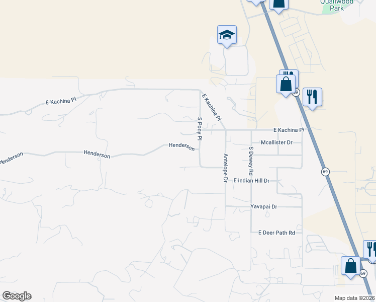 map of restaurants, bars, coffee shops, grocery stores, and more near 11965 Henderson in Dewey-Humboldt