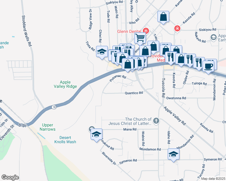 map of restaurants, bars, coffee shops, grocery stores, and more near 15753 Potomac Road in Apple Valley