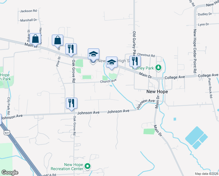 map of restaurants, bars, coffee shops, grocery stores, and more near 173 Church Avenue in New Hope