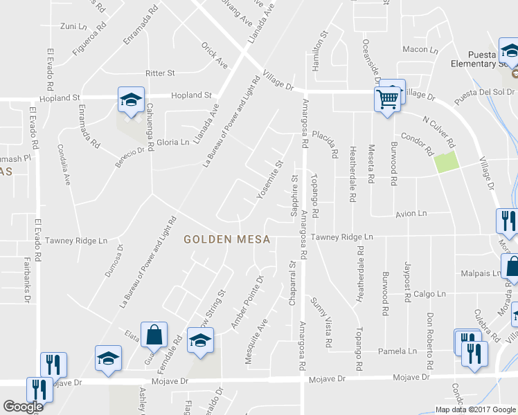 map of restaurants, bars, coffee shops, grocery stores, and more near 15783 Yosemite Street in Victorville