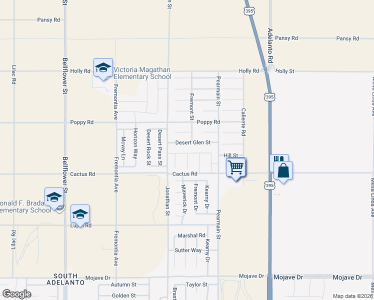 map of restaurants, bars, coffee shops, grocery stores, and more near 11746 Ginger Street in Adelanto
