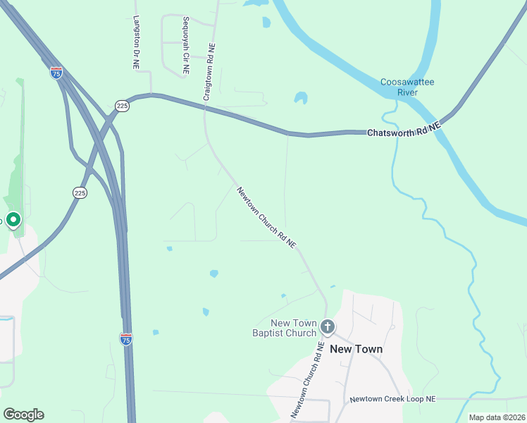 map of restaurants, bars, coffee shops, grocery stores, and more near 1165 Newtown Church Road Northeast in Calhoun